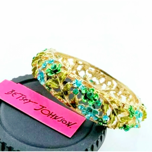 Gold-plated blue green crystal flower bangle bracelet BOGO - Picture 12 of 12